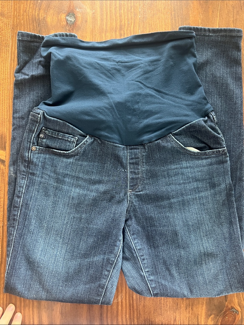 Ag Adriano Goldschmied Maternity Skinny Jeans in Dark Blue with Black Overband